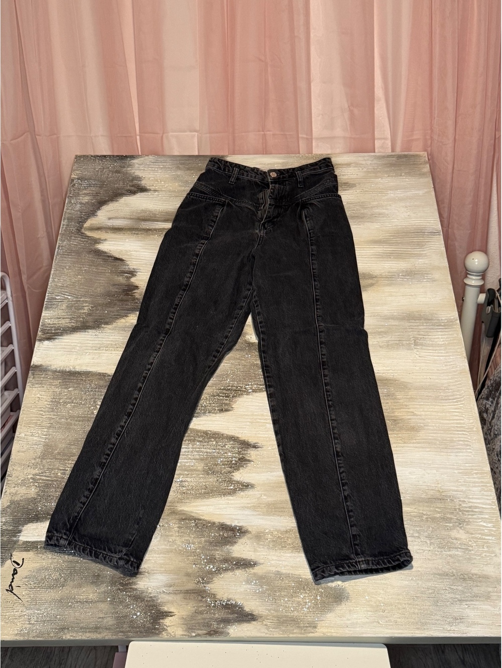 Women Zara 2 Black Straight Leg Denim Pant
